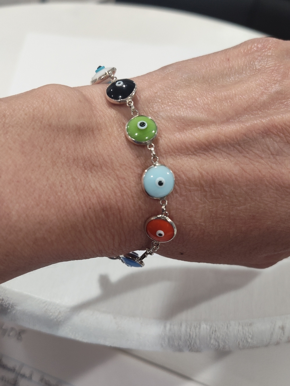 Sterling Silver Multi-Color Evil Eye Bracelet - Green, Blue, Black, Orange